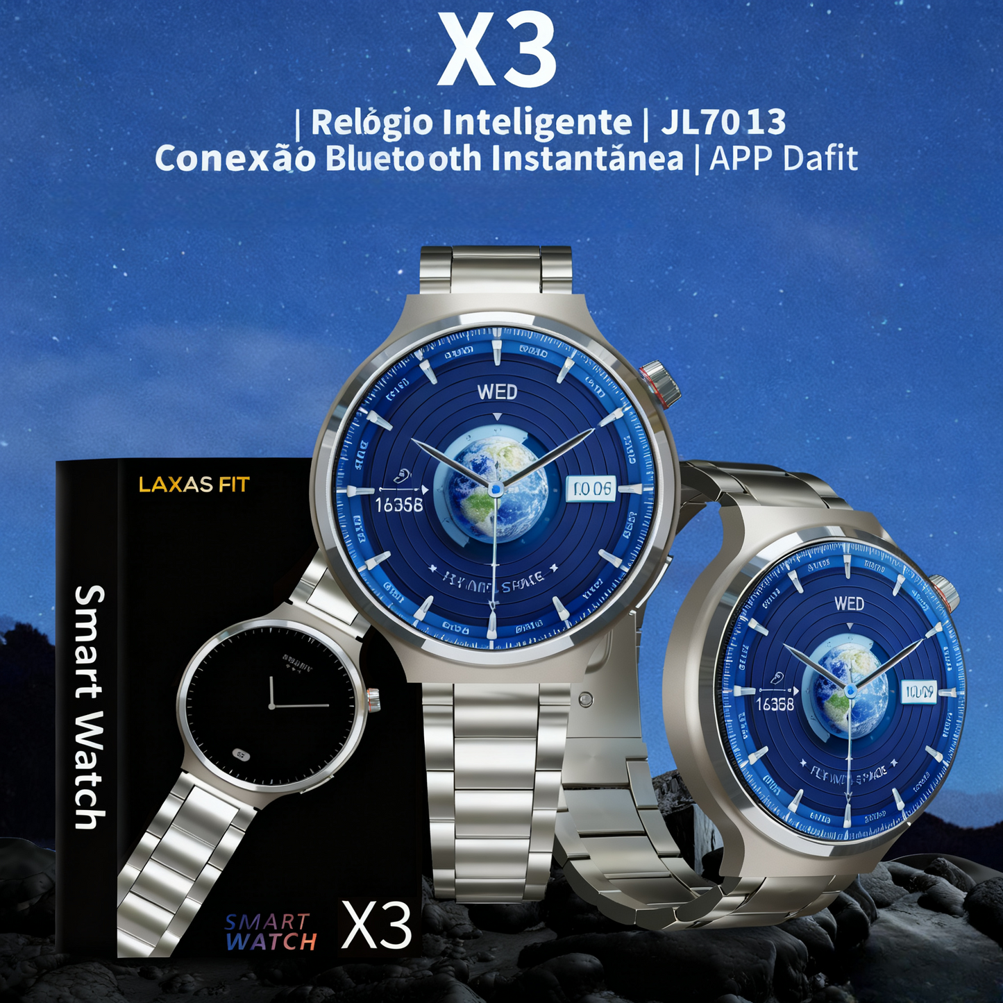 X3 LuxoraWatch Smartwatch 1,53" HD IP68 – 59 Modos, Saúde 24h e Longa Autonomia (Prata/Preto)