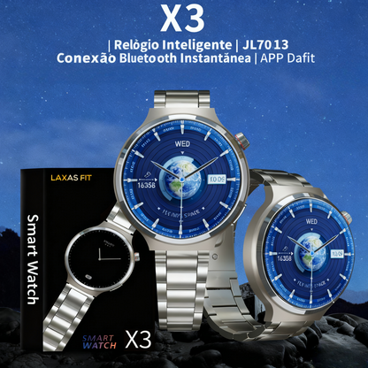 X3 LuxoraWatch Smartwatch 1,53" HD IP68 – 59 Modos, Saúde 24h e Longa Autonomia (Prata/Preto)