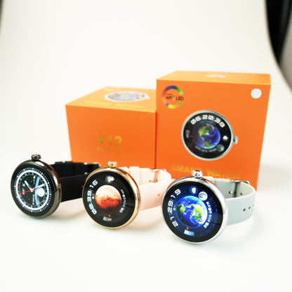 V12 LuxoraWatch – Smartwatch AMOLED Unissex com Monitoramento de Saúde, Notificações e Bateria de Longa Duração