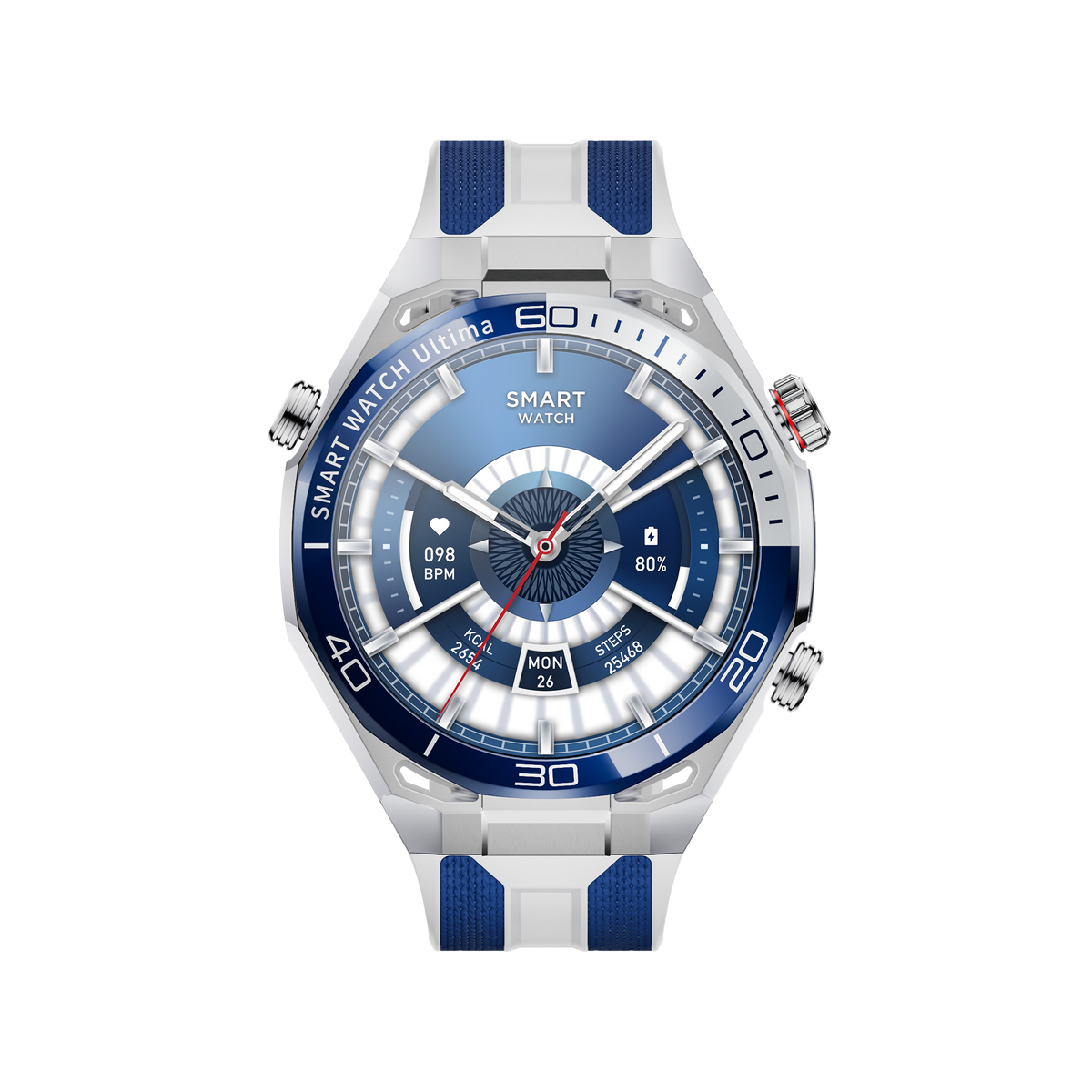 JS Watch 55 prata com pulseira azul e branca
