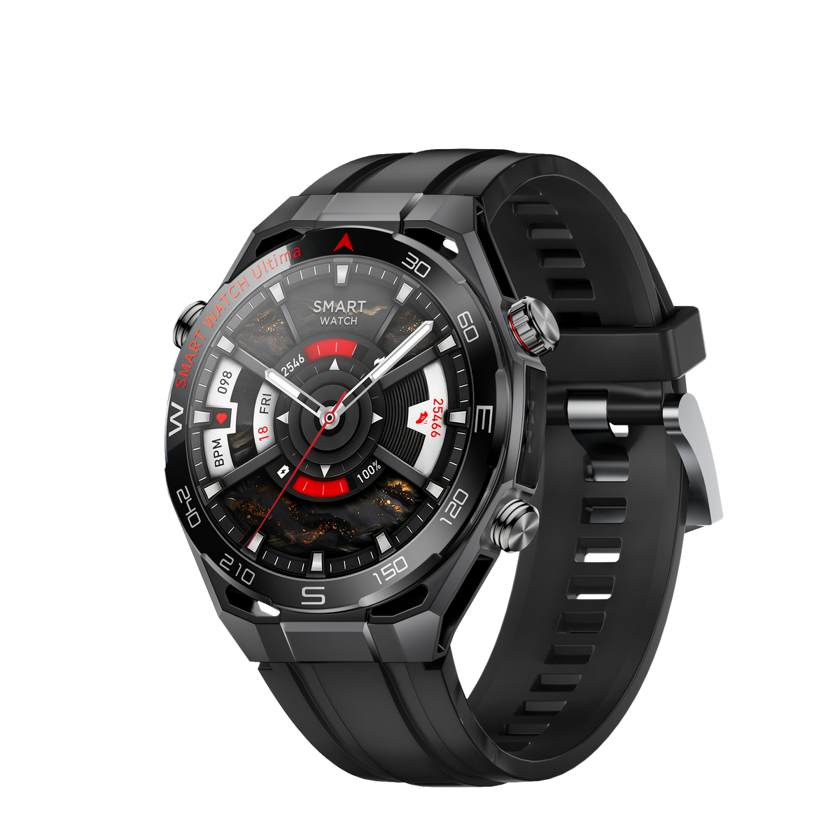 JS Watch 55 preto com pulseira de silicone